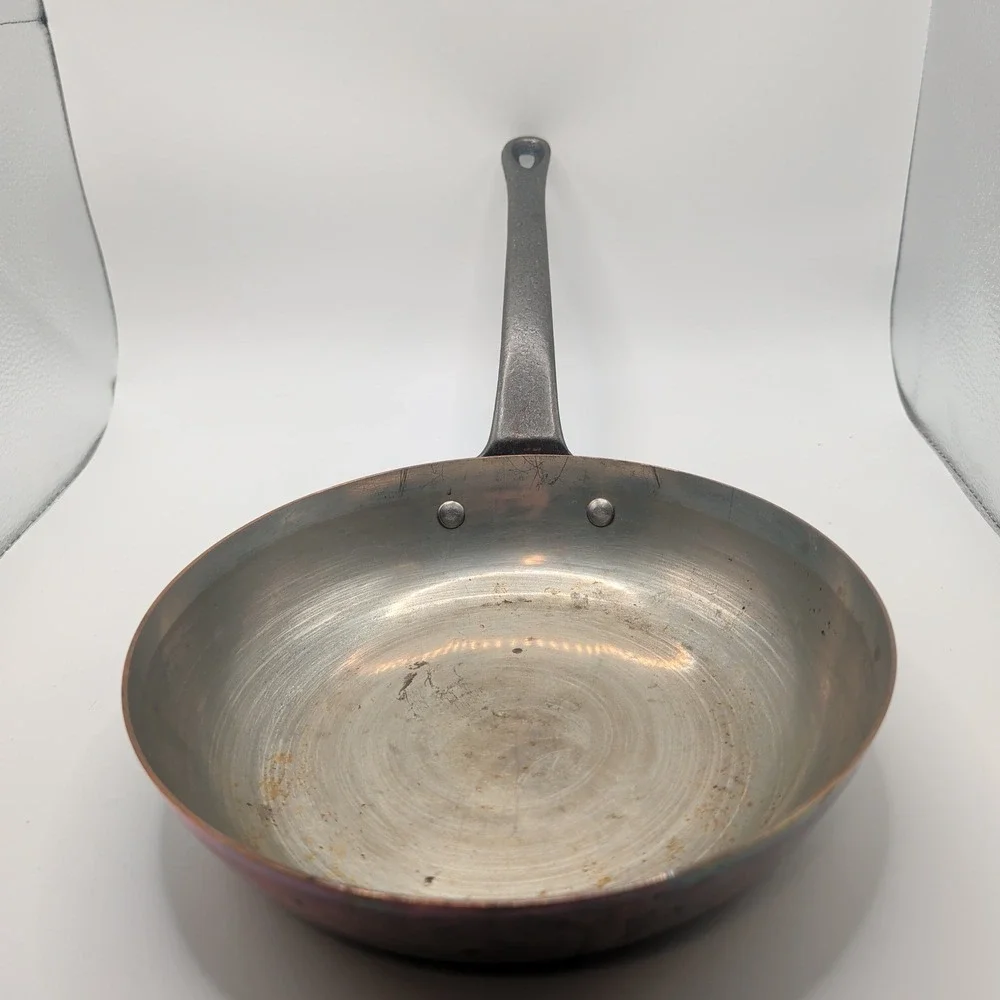 VTG Baumalu Frying Pan 8in Copper Tin Lined Skillet Cast Iron Handle France